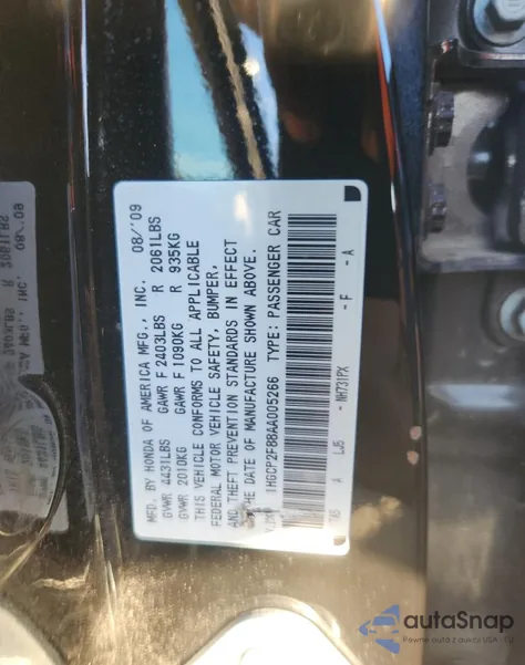 2010 Honda Accord Exl from USA, damaged, VIN 1HGCP2F88AA005266